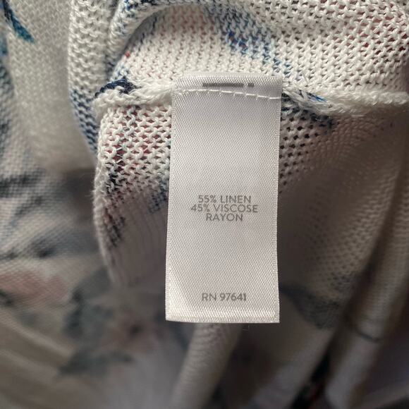 J. Jill Women's size XS White Floral Linen Blend Duster Long Cardigan Minimalist - Picture 8 of 8